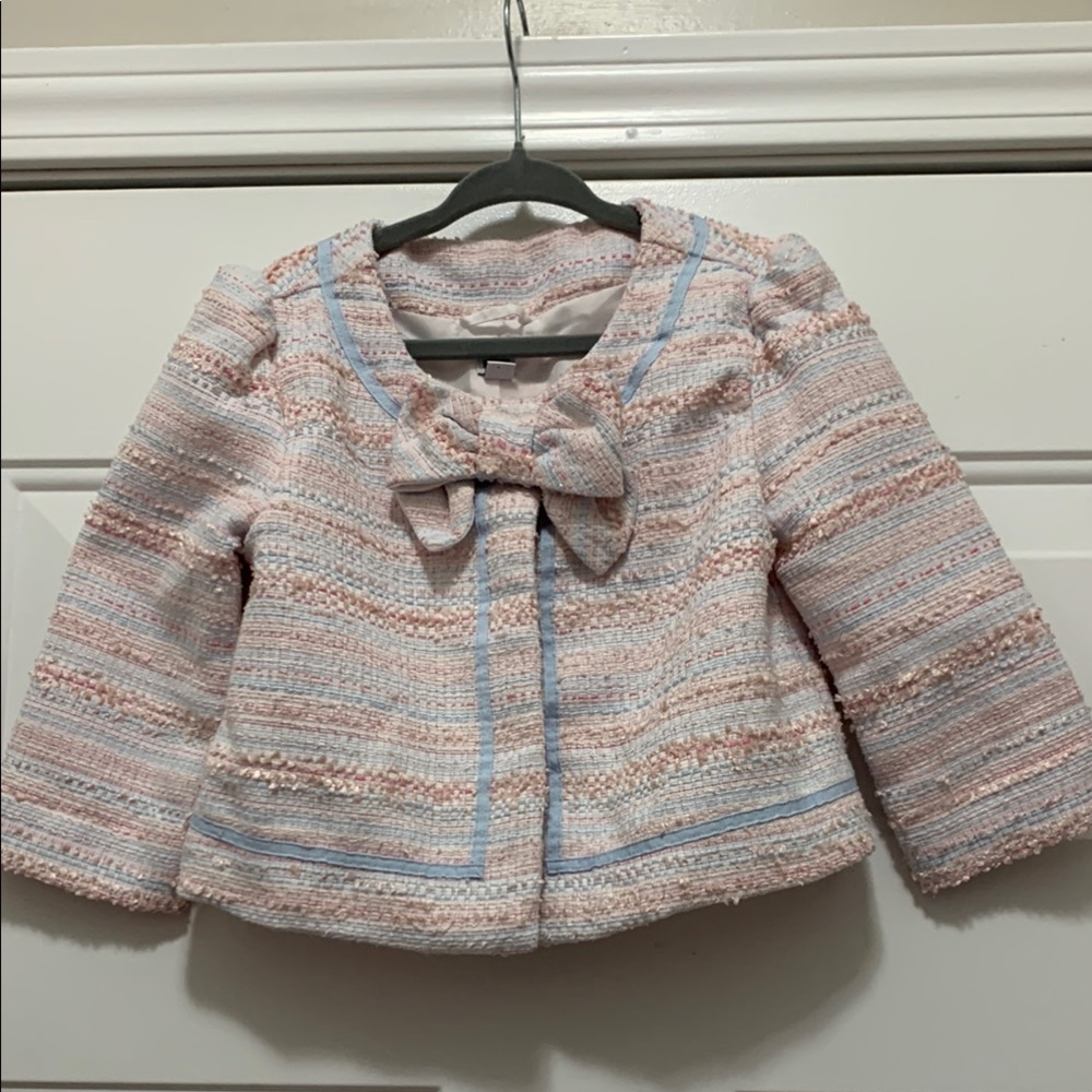 Janie and Jack Pink & Light Blue Tweed Bow Jacket